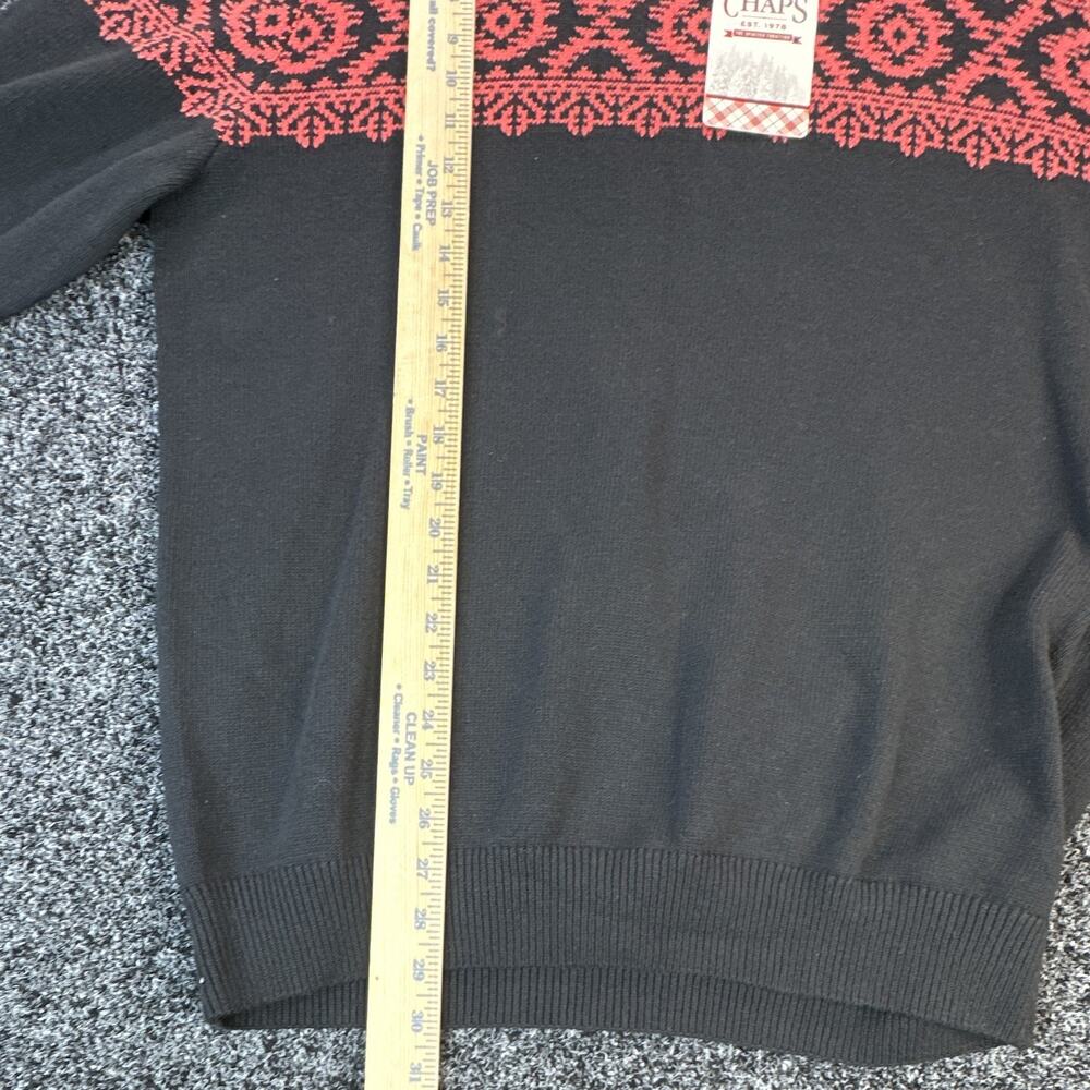 Chaps Mens L Black Red Crew Neck Fair Isle Cotton Knit Pullover Sweater Logo - Picture 10 of 13